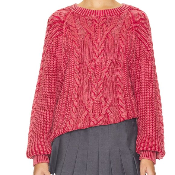 Free People Frankie Cable Knit Sweater CHERRY Pink NWT - Picture 1 of 5